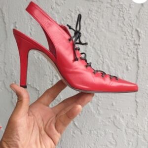 Michael Shannon Red Lace-Up Slingback Heels